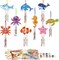 36 Pack Summer Wind Chime Craft Kit for Kids Make You Own Ocean Animals Craft for Girls Boys Ornaments DIY Coloring Wooden Sea Animals for Art Activity